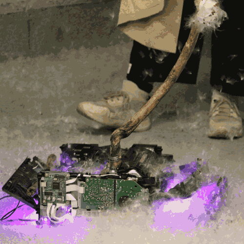 Junked printer housing a Raspberry Pi Pico that programs a stepper motor